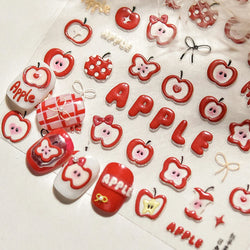 Shiny Attractive Apple Core Peel Cute Fruits Bowknot Tie Star Self Adhesive Nail Art Stickers Charming Rhinestone Manicure Decal (ONLINE ORDER ONLY)