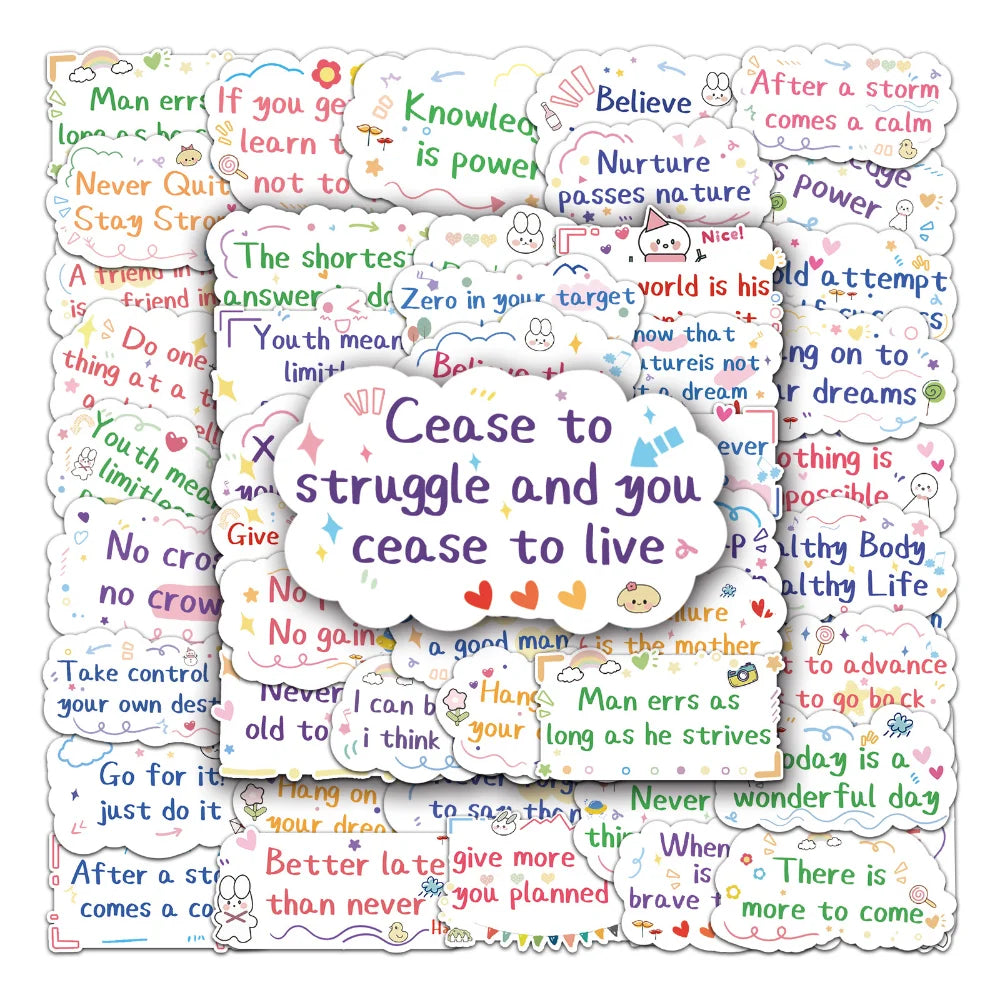 10/50pcs Motivational Phrases Sticker Inspirational Life Quotes DIY Stationery Laptop Study Room Scrapbooking Graffiti Decals (ONLINE ORDER ONLY)