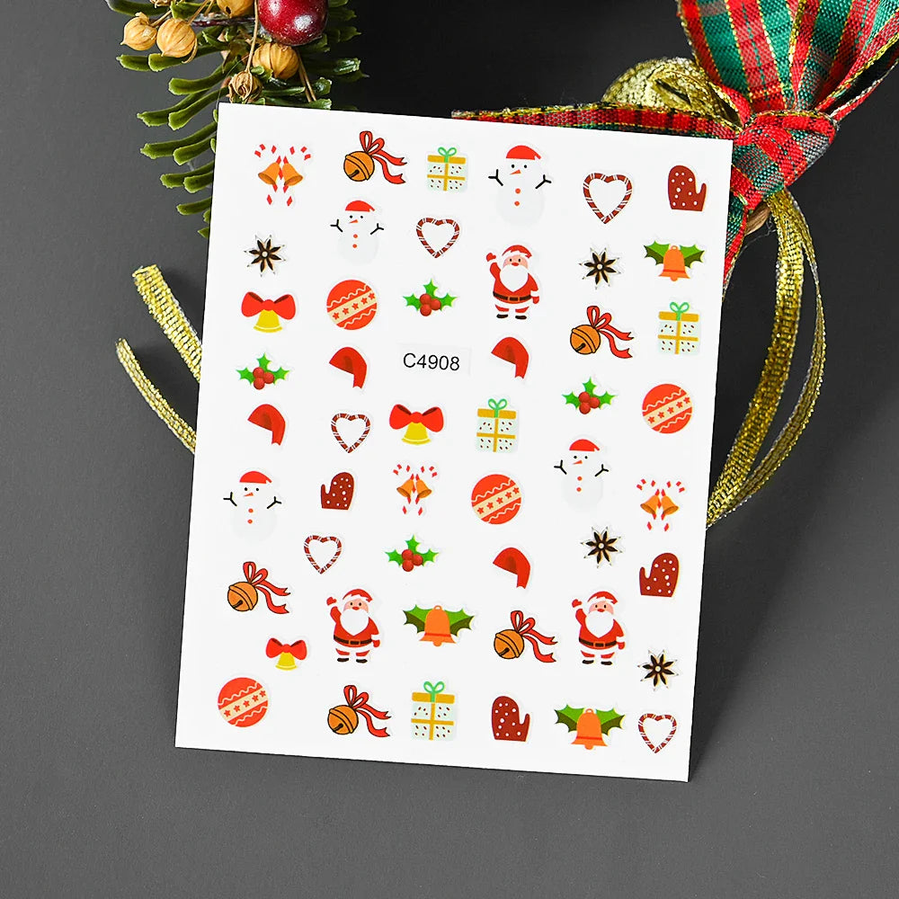 Christmas Greenery Nail Stickers Xmas Holly Animal Penguin Candy Winter Sliders Decor 2024 Holiday Decals Manicure Tips Foils *& (ONLINE ORDER ONLY)