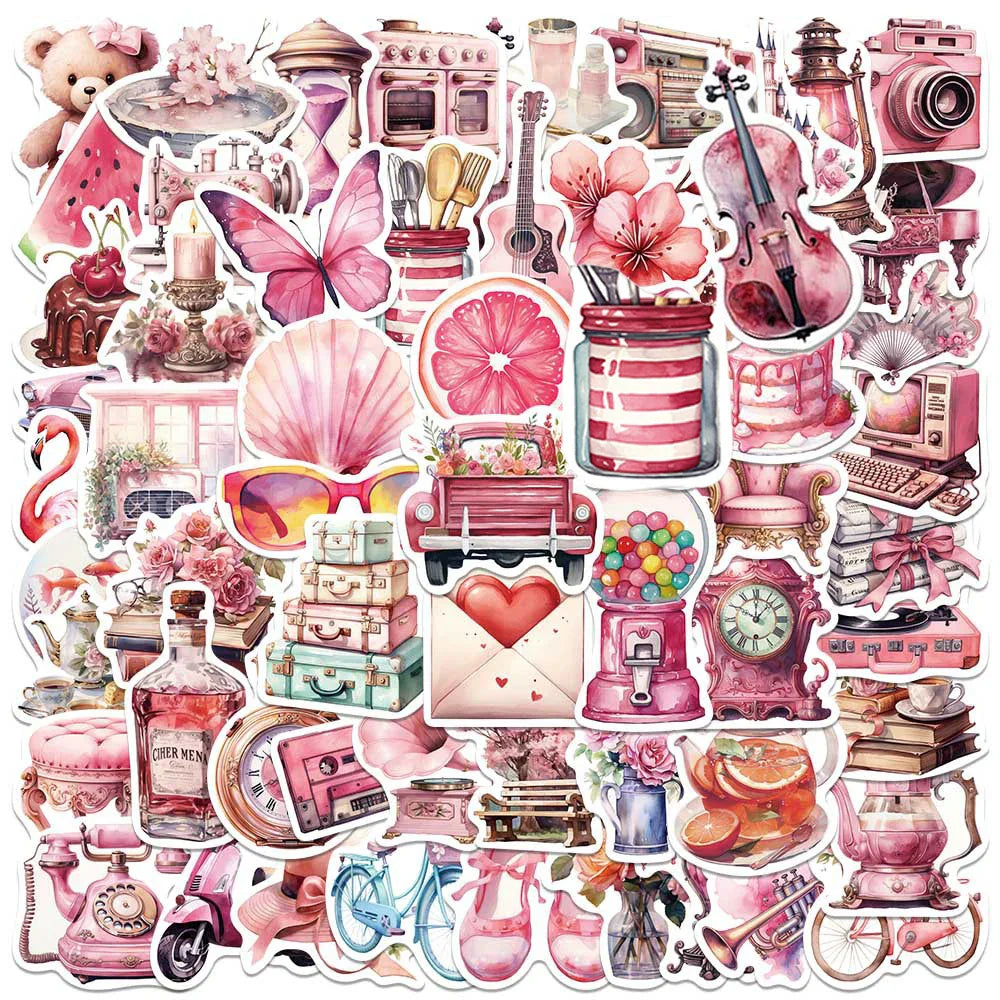 Retro Pink Cartoon Girl Aesthetic Stickers Decals for Laptop, Fridge, Phone, Scrapbook, Graffiti - 10/30/50/100pcs (Online Order Only)