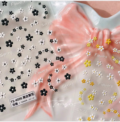 Mini Colourful Flower Black Yellow Petal Wreath 5D Chic Embossed Reliefs Delicate Self Adhesive Nail Art Stickers Manicure Decal (Online Order Only)