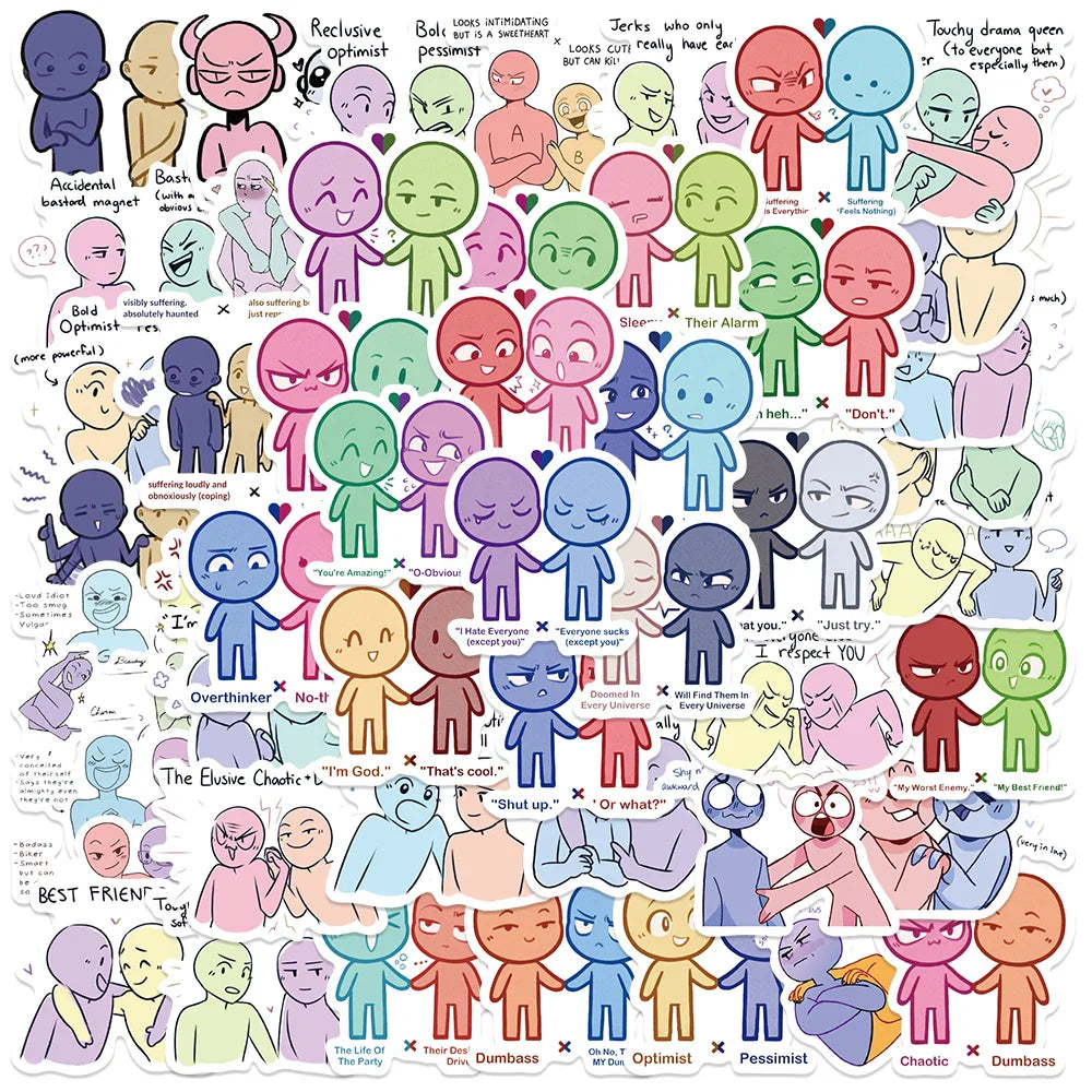 50pcs Funny Cartoon Ship Dynamics Stickers Water Bottle Laptop Decals Luggage Phone Guitar Waterproof Vinyl Car Stickers (Online Order Only)