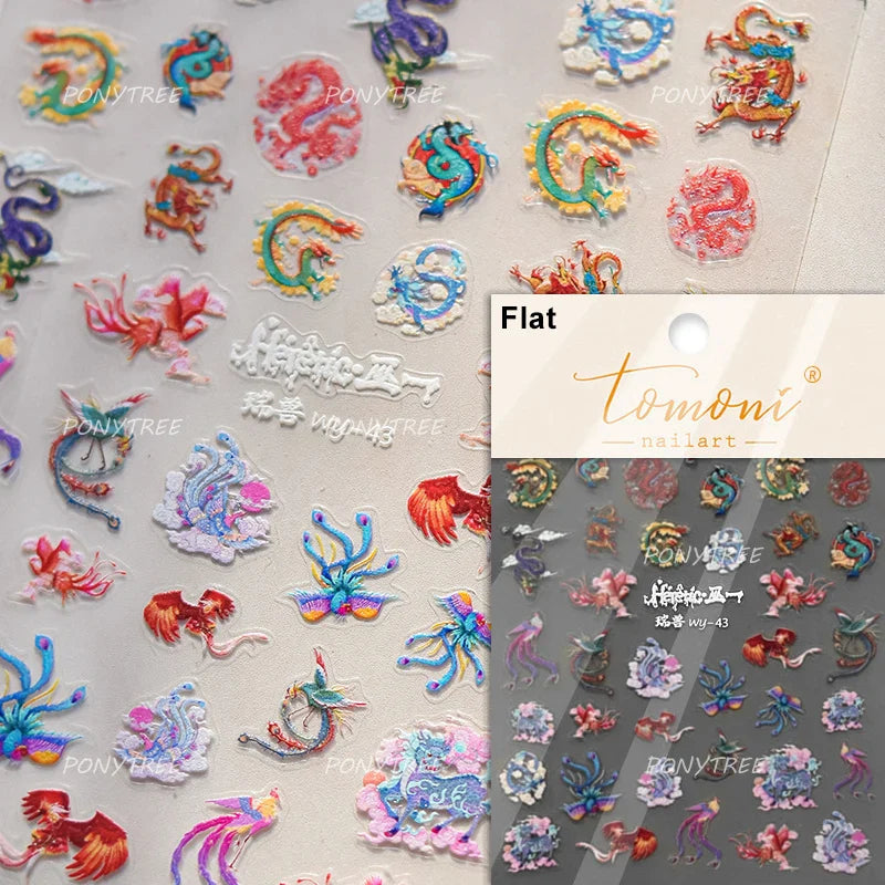 Wealthy Rich Snake Flower Coin Yuanbao Good Luck Blessing Fu Character Self Adhesive Nail Art Stickers Rhinestone Manicure Decal (ONLINE ORDER ONLY)