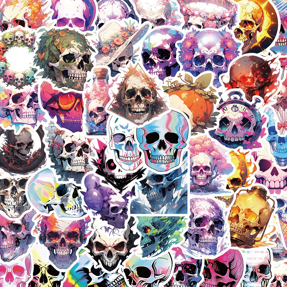 10/30/50pcs Cool Cartoon Skull Waterproof Stickers Skateboard Car Phone Laptop Luggage Motorcycle Bike Decoration Sticker Decals (ONLINE ORDER ONLY)