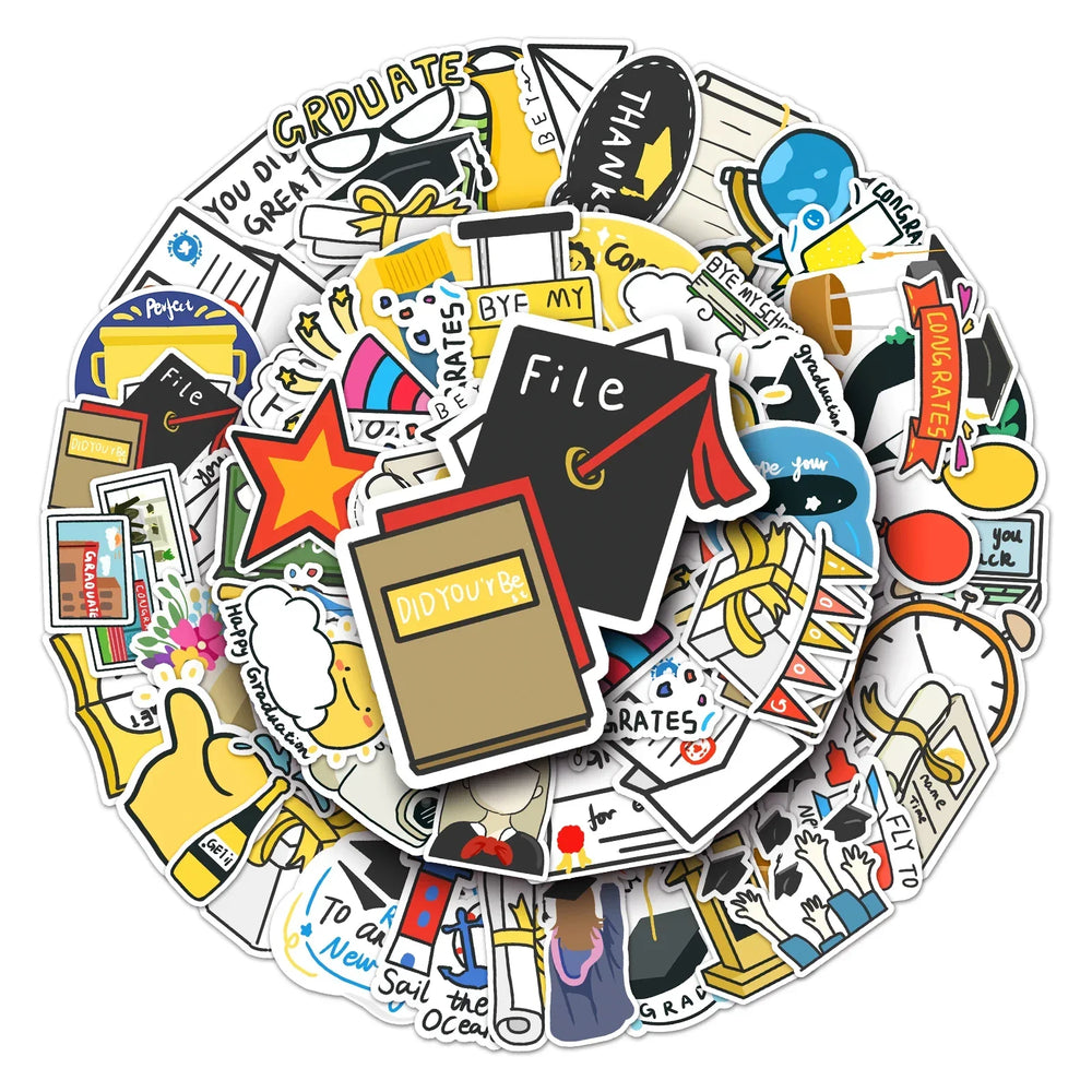 50Pcs Graduation Cartoon Waterproof Vinyl Stickers for Skateboard Snowboard (Online Order Only)