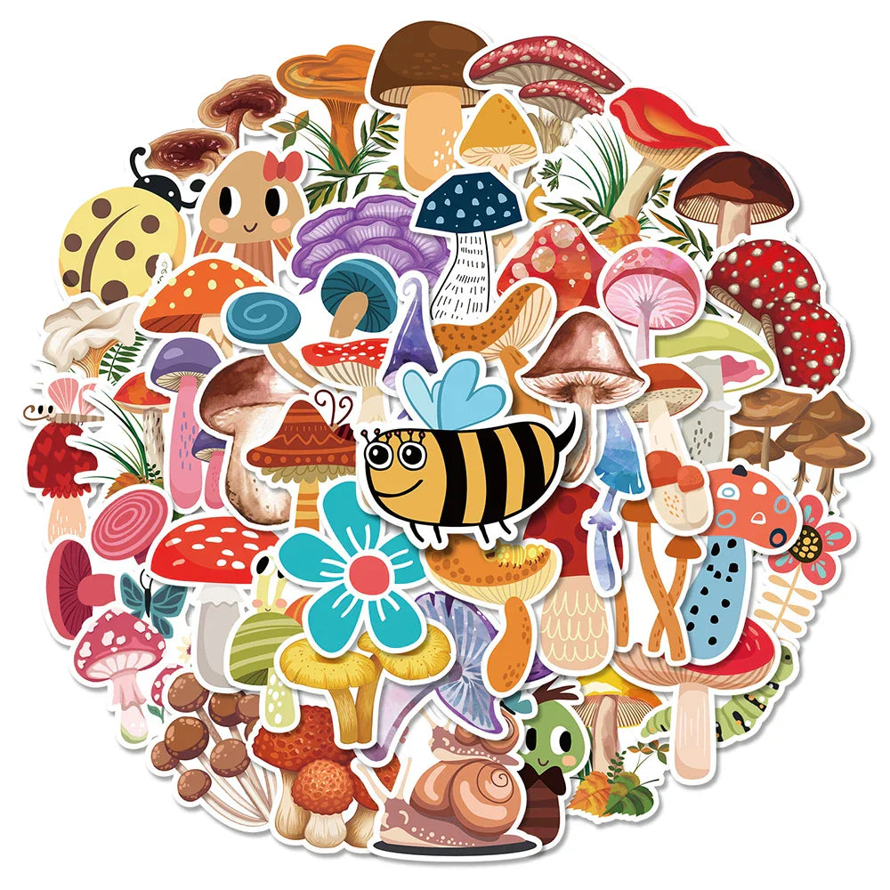 Cartoon Mushroom Stickers Set for Laptop, Luggage, Scrapbook, DIY Notebook (Online Order Only)