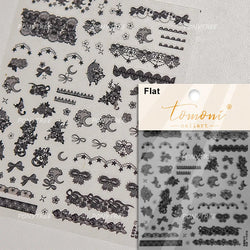 Flower Bowknot Butterfly Plant Leaf English Letter Rose Hand Drawn Embossed Relief Self Adhesive Nail Art Sticker Manicure Decal (ONLINE ORDER ONLY)