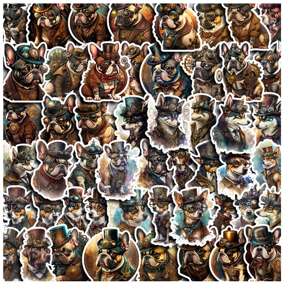 10/30/50pcs Cool Retro Gothic Steampunk Dog Waterproof Stickers Decals Skateboard Suitcase Car Laptop Decoration Sticker Kid Toy (Online Order Only)