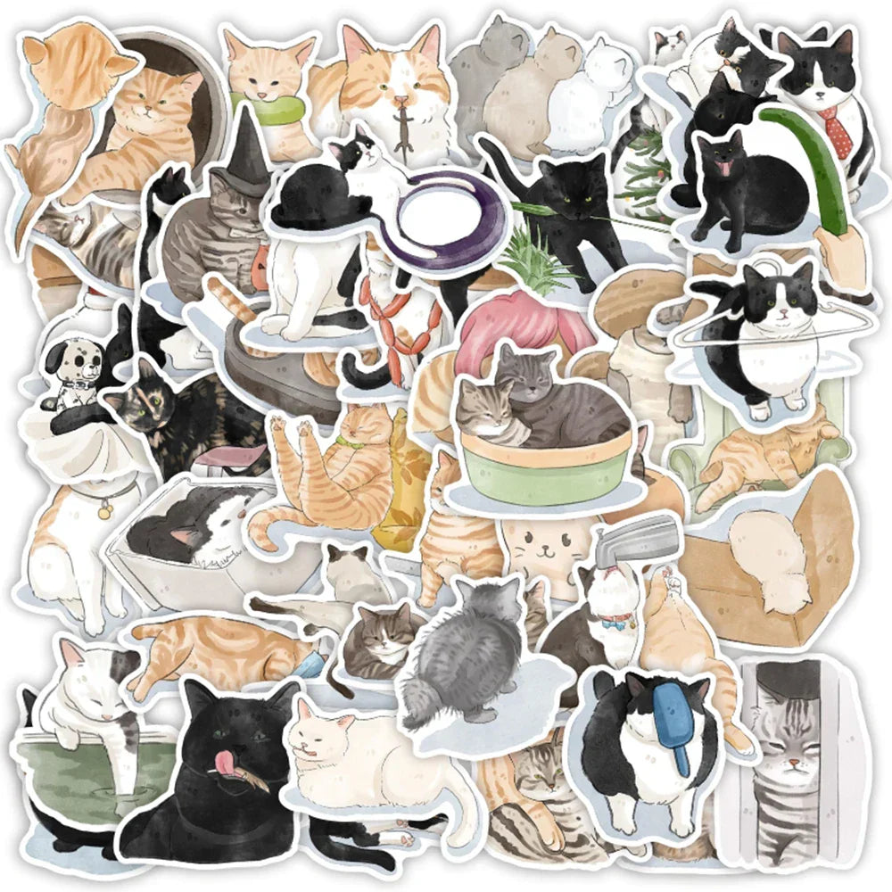 Cute Cat Stickers Pack - Laptop, Luggage, Phone, Scrapbook, Guitar Decoration (Online Order Only)