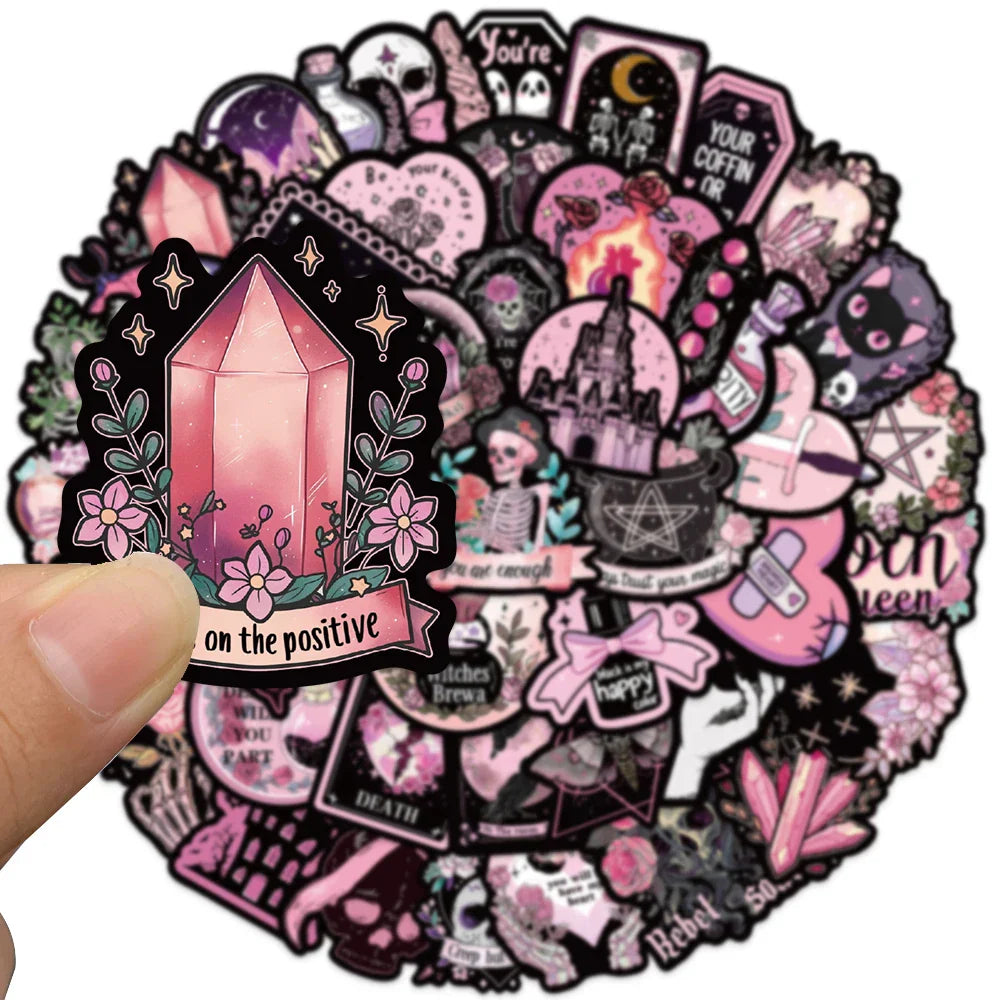 50pcs Gothic Darkness Cute Spooky Horror Stickers Magic Flower Skull Crystal Sticker For Laptop Luggage Guitar Diary Vinyl Decal (Online Order Only)