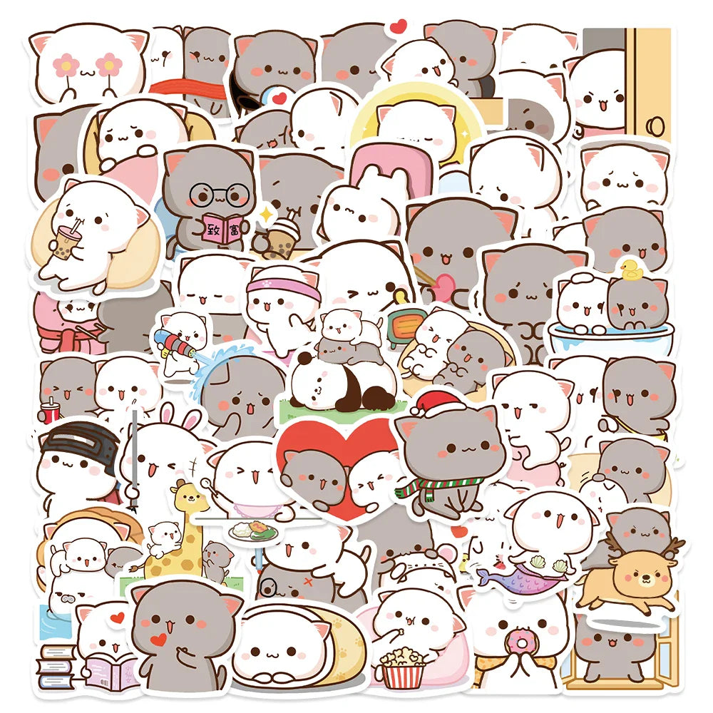 50Pcs Cute Peach Cat Stickers for Water Bottles Kawaii Waterproof PVC Stickers for Laptop Phone Skateboard Kids Girls Gifts (Online Order Only)