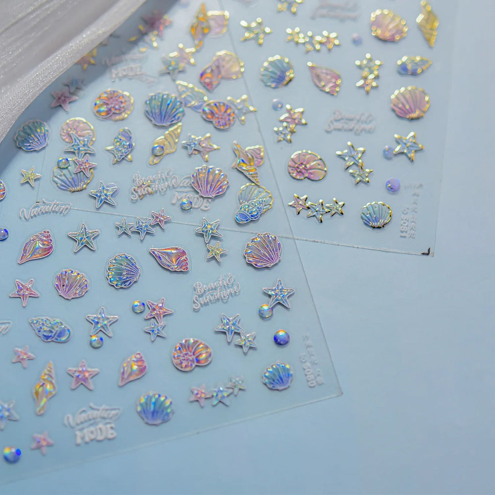 Beach Colourful Conch Dolphin Shell Starfish Jellyfish Star Summer Sea Wave Vacation Mode Water Bubble Nail Art Stickers Decals (Online Order Only)