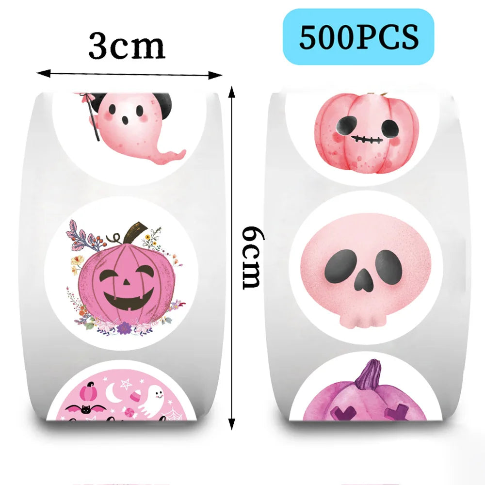 500pcs/roll Pink Halloween Cartoon Graffiti Stickers Phone Guitar Laptop Notebook Suitcase Water Bottles Sticker Gift (Online Order Only)