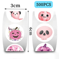 500pcs/roll Pink Halloween Cartoon Graffiti Stickers Phone Guitar Laptop Notebook Suitcase Water Bottles Sticker Gift (Online Order Only)