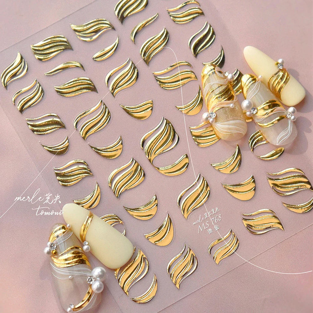 Golden Ink Brush Hot Stamping Irregular Lines Texture Sensation Moon Advanced Feeling Adhesive Nail Art Sticker Manicure Decals (Online Order Only)