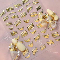 Golden Ink Brush Hot Stamping Irregular Lines Texture Sensation Moon Advanced Feeling Adhesive Nail Art Sticker Manicure Decals (Online Order Only)