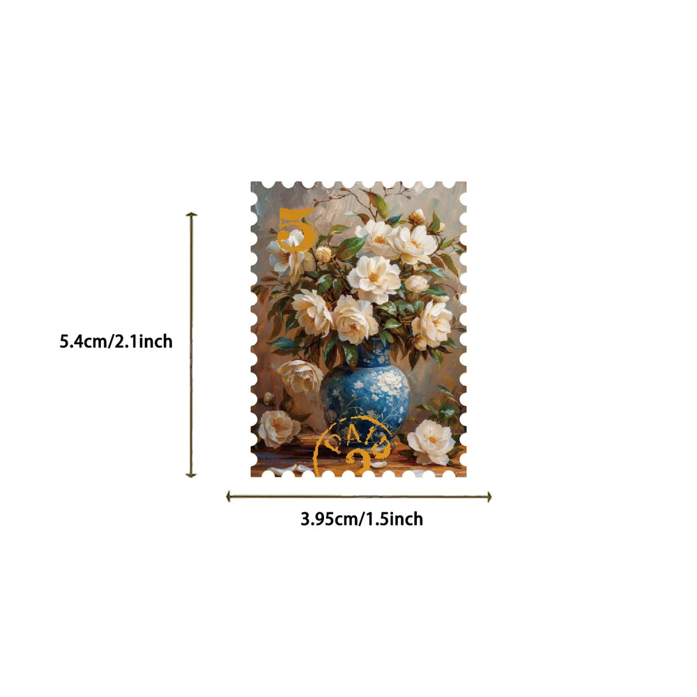 50Pcs Retro Flower Stamps Aesthetic Stickers Graffiti Decals for Scrapbooking Notebook Travel Luggage Bike Phone Sticker﻿ (ONLINE ORDER ONLY)