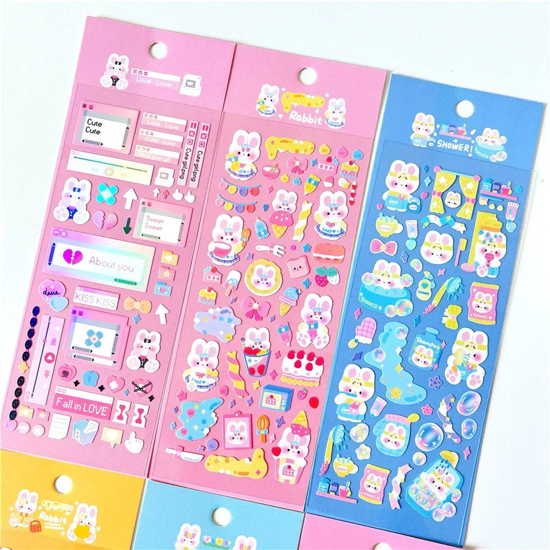 6pcs/lot Cute Flower Rabbit Sticker Scrapbooking Hand Account Stickers Idol Card Photo Frame DIY Deco Material Korean Stationery (Online Order Only)