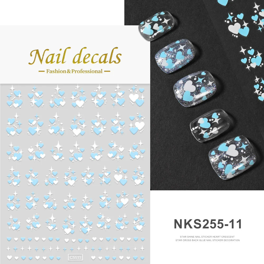 1 Sheet Star Nail Art Stickers 3d Self Adhesive Nail Decals Black White Golden Silver Color Star Design Nail Supplies Accessory (ONLINE ORDER ONLY)