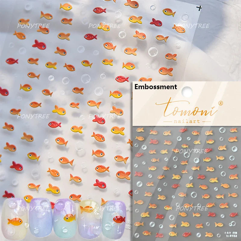 Bagful Brocaded Carp Goldfish Jellyfish Water Bubbles Seahorse Ocean Starfish Whale Adhesive Nail Art Stickers Manicure Decals (ONLINE ORDER ONLY)