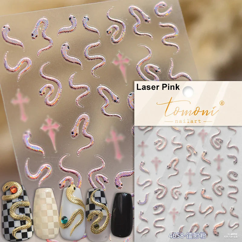 Auspicious Peach Blossom Snake Fan Flower The Spring Festival Tiger Head Adhesive Nail Art Stickers Red Lantern Manicure Decals (Online Order Only)