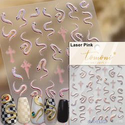 Auspicious Peach Blossom Snake Fan Flower The Spring Festival Tiger Head Adhesive Nail Art Stickers Red Lantern Manicure Decals (Online Order Only)