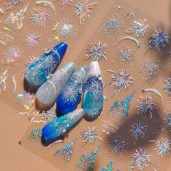 Colorful Fireworks Blooming Castle Romantic Brilliant Sky Self Adhesive Nail Art Stickers Star Shiny Rhinestone Manicure Decals (Online Order Only)