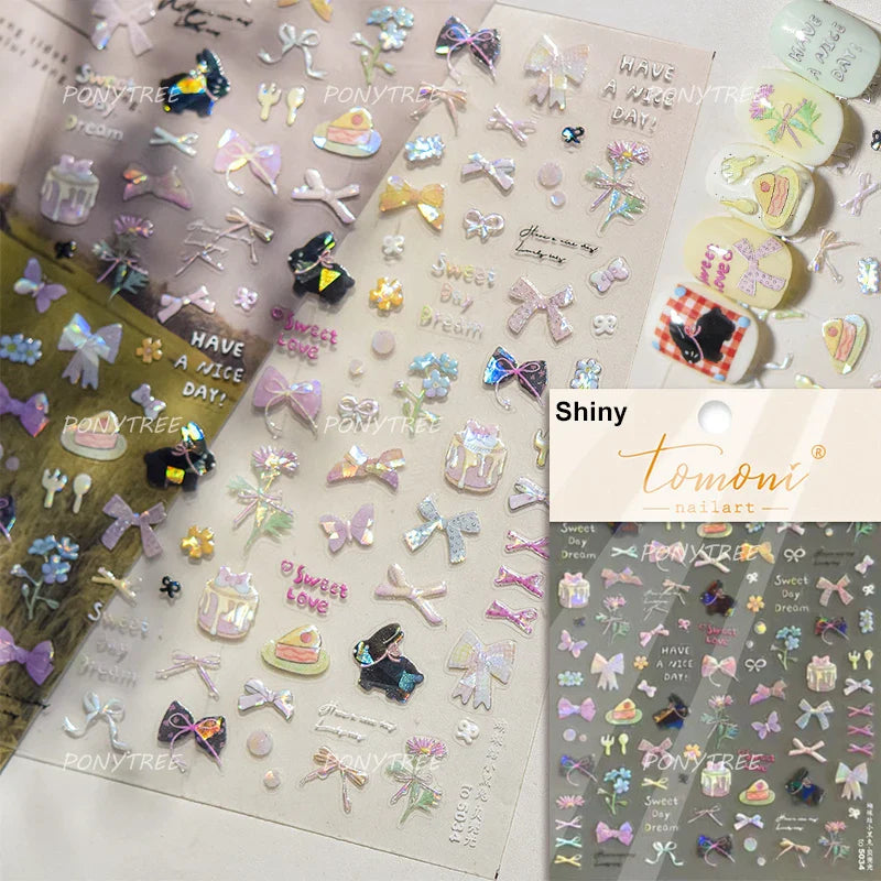 Black Rabbit Bunny Ribbon Bowknot Flower Cake Daisy Dessert Knife Fork Butterfly Self Adhesive Nail Art Stickers Manicure Decals (ONLINE ORDER ONLY)