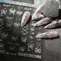 Shiny Butterfly Lace Line Bowknot Silk Ribbon Star Love Heart Fantasy Delicate Chic Adhesive Nail Art Stickers Manicure Decals (Online Order Only)