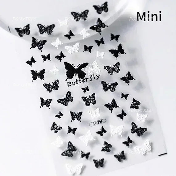 Charming Delicate Sapphire Color Blue Black Stroke Butterfly Jelly Relief Rhinestone Adhesive Nail Art Stickers Manicure Decals (Online Order Only)