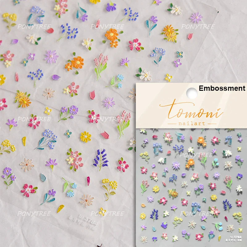 Dried Flower Lavender Bowknot Peony Pomegranate Flowers Bouquet Rose Chic Reliefs Self Adhesive Nail Art Stickers Manicure Decal (ONLINE ORDER ONLY)