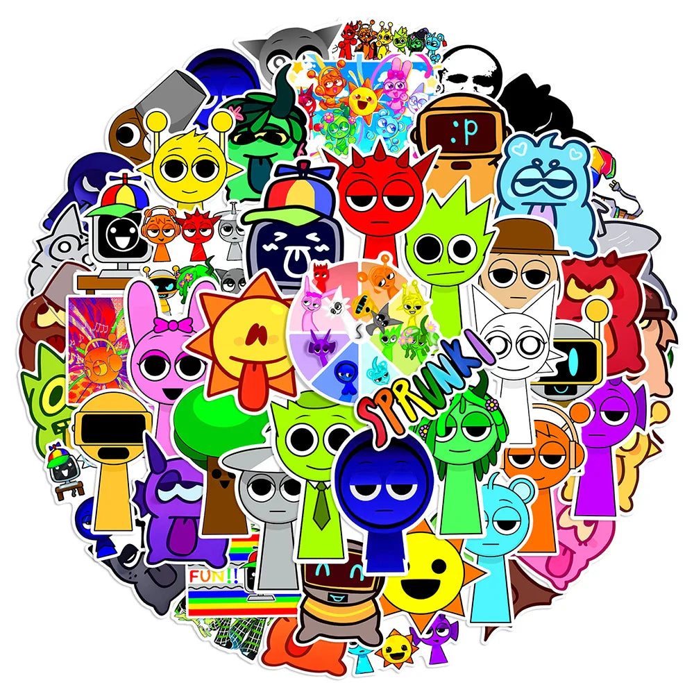 Incredibox Sprunki Stickers 10/30/50PCS Waterproof Decals for Laptop, Skateboard, Luggage, Car, Kid Toy (Online Order Only)