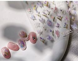 Tulips Flower Letter Bowknot Butterfly Irregular Lines Pearl Tender 5D Adhesive Nail Art Stickers Manicure Decals Stick on Nail (ONLINE ORDER ONLY)