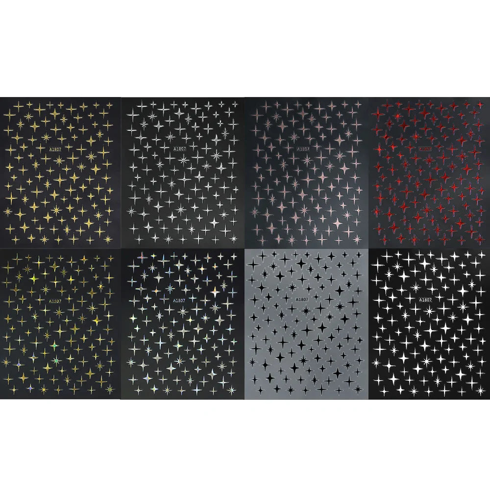 1 Sheet Star Nail Art Stickers 3d Self Adhesive Nail Decals Black White Golden Silver Color Star Design Nail Supplies Accessory (ONLINE ORDER ONLY)