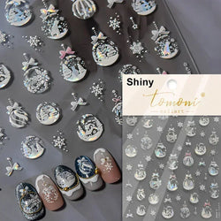 Black White Christmas Tree Snowflake Bowknot Snowman Socks Star Santa Hat Deer Rhinestone Winter Nail Art Sticker Manicure Decal (Online Order Only)