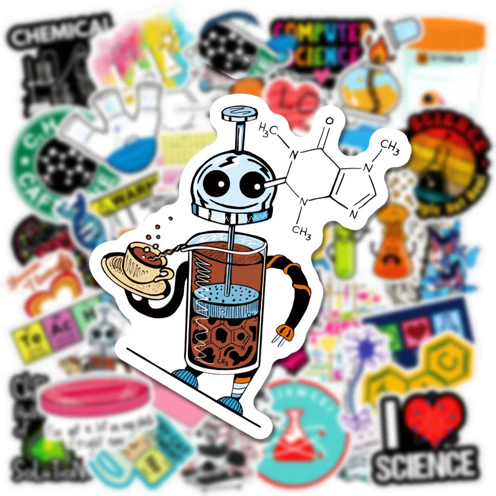10/30/50pcs Cartoon Science Chemistry Biology Laboratory Waterproof Stickers Decals DIY Laptop Suitcase Diary Decoration Sticker (ONLINE ORDER ONLY)