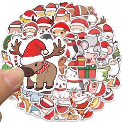 50pcs Cute Cartoon Merry Christmas Animals Stickers For Laptop Water Bottle Luggage Guitar Waterproof Graffiti Vinyl Decals (ONLINE ORDER ONLY)