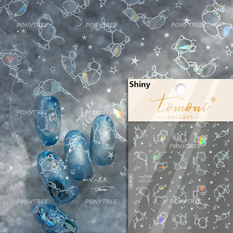 Colorful Bubbles Star Shiny Dreamy Glass Shards Flat 5D Soft Embossed Relief Self Adhesive Nail Art Sticker Chic Manicure Decal (ONLINE ORDER ONLY)