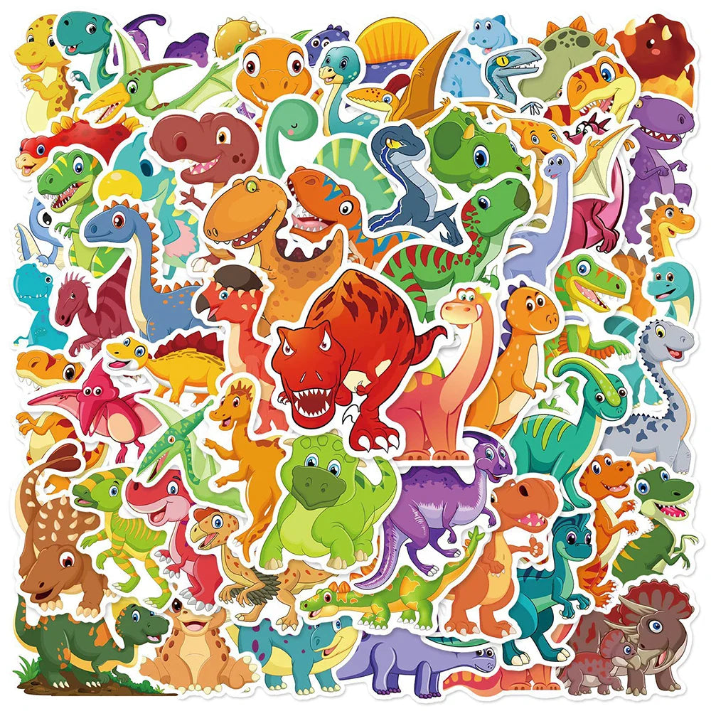 10/30/60PCS Cute Cartoon Dinosaur Stickers Toys Stationery Notebook Skateboard Laptop Fridge Guitar Bottle Car Waterproof Decals (Online Order Only)