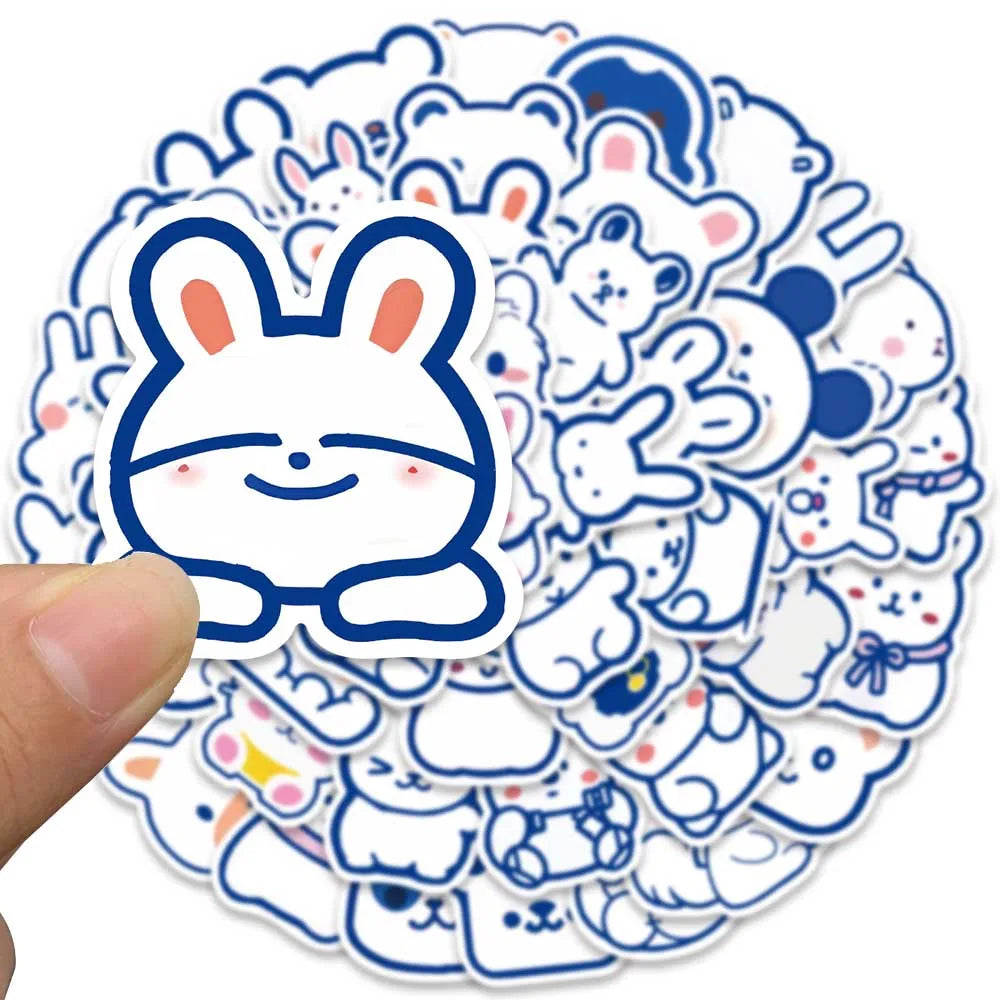 50pcs Cute Cartoon Blue Animals Stickers Pack For Luggage Laptop Guitar Skateboard DIY Waterproof Graffiti Bicyle Car Decals (ONLINE ORDER ONLY)