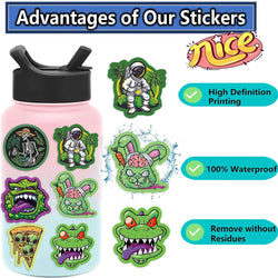 50pcs Green Skull Graffiti Stickers Flower Waterproof DIY For Water Bottle Laptop Phone Skateboard For Adults Teens Sticker﻿ (ONLINE ORDER ONLY)