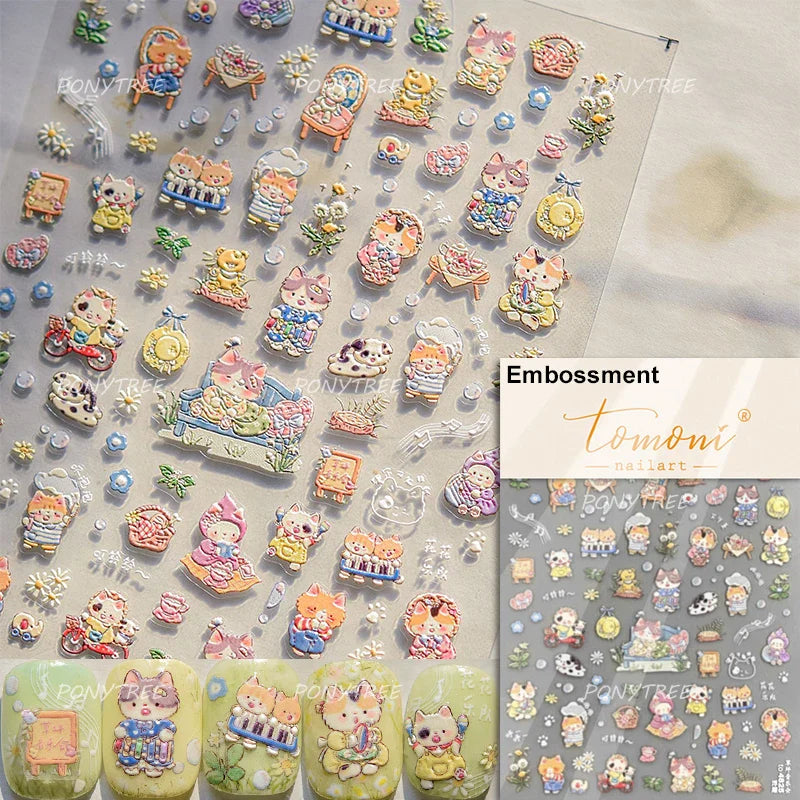 Cute Cat Cherry Sweet Cake Dog Butter Cookie Coffee Strawberry Jam Ice Cream Adhesive Nail Art Decoration Sticker Manicure Decal (Online Order Only)