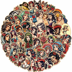 10/50pcs Retro Sexy Pin Up Tattoo Girl Stickers DIY Motorcycle Skateboard Laptop Phone Luggage Decals Car Styling Sticker Toy (ONLINE ORDER ONLY)