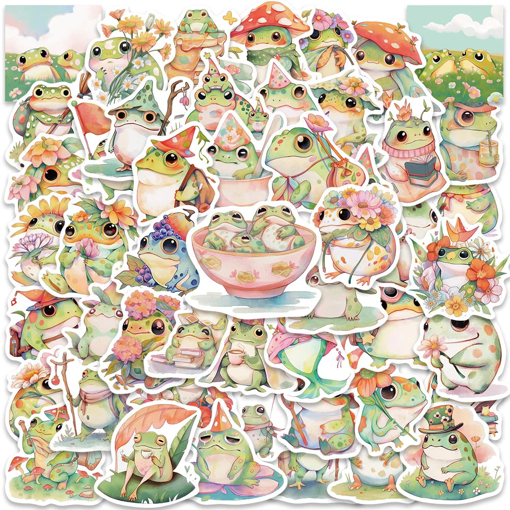 50PCS Cute Frog Stickers PVC Aesthetic Stationery DIY Scrapbooking Kids (Online Order Only)