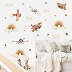 Boho Cute Airplane Rainbow Star Nursery Wall Decals Kids Room Decor (Online Order Only)