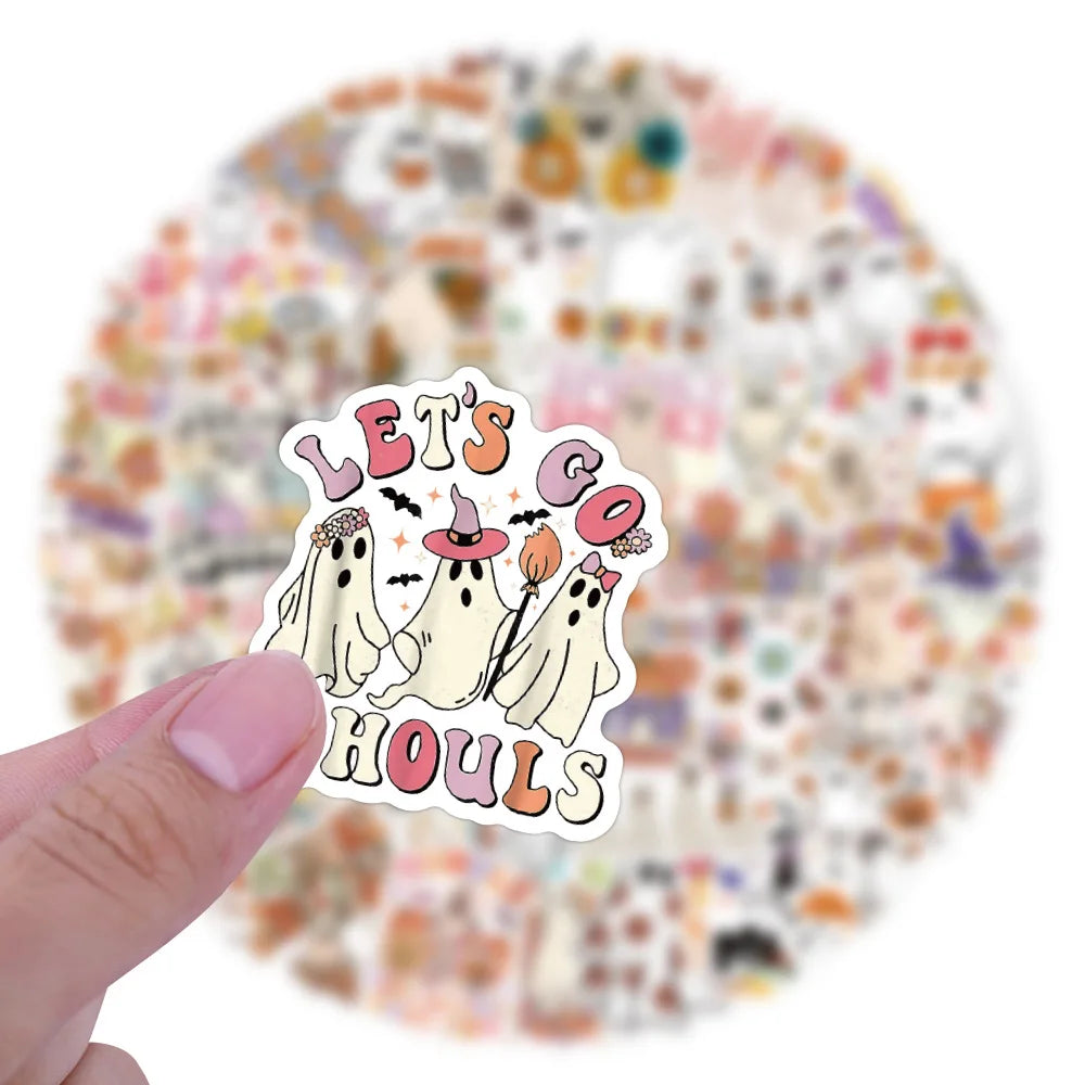 10/30/50/100PCS Halloween Cartoon Ghost Stickers Graffiti Toys DIY Notebook Phone Bike Motorcycle Notebook Car Decals Decoration (ONLINE ORDER ONLY)