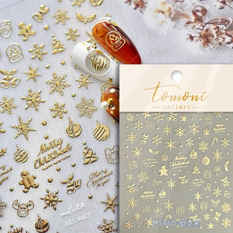 Winter Christmas Crystal Delicate Hexagon Romantic Laser Silver Chic Snowflakes Self Adhesive Nail Art Sticker 5D Manicure Decal (ONLINE ORDER ONLY)