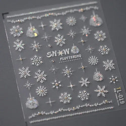 Shiny White Pink Blue Gold Snowflakes Hexagon Water Bubbles Winter 5D Self Adhesive Nail Art Stickers Rhinestone Manicure Decals (ONLINE ORDER ONLY)