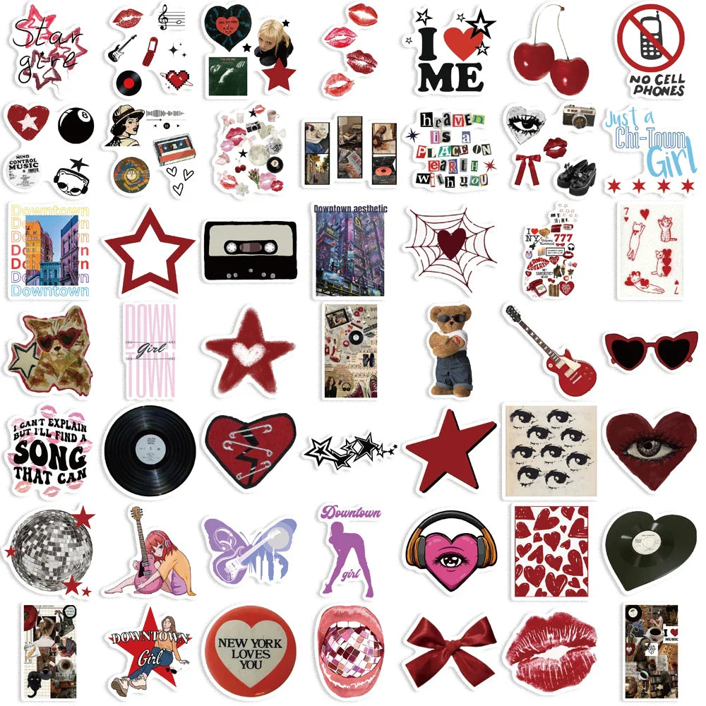 50PCS Downtown Y2K Girls Graffiti Stickers Decals DIY Decoration Notebook Skateboard Guitar Phone Bike Waterproof Kids Toy﻿ (Online Order Only)