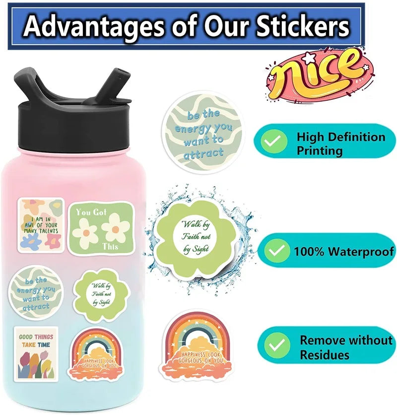 10/30/50PCS Inspiring Pink Green Children's PVC Sticker Aesthetic Decoration Scrapbooking Stationery School Supplies for Kids (ONLINE ORDER ONLY)